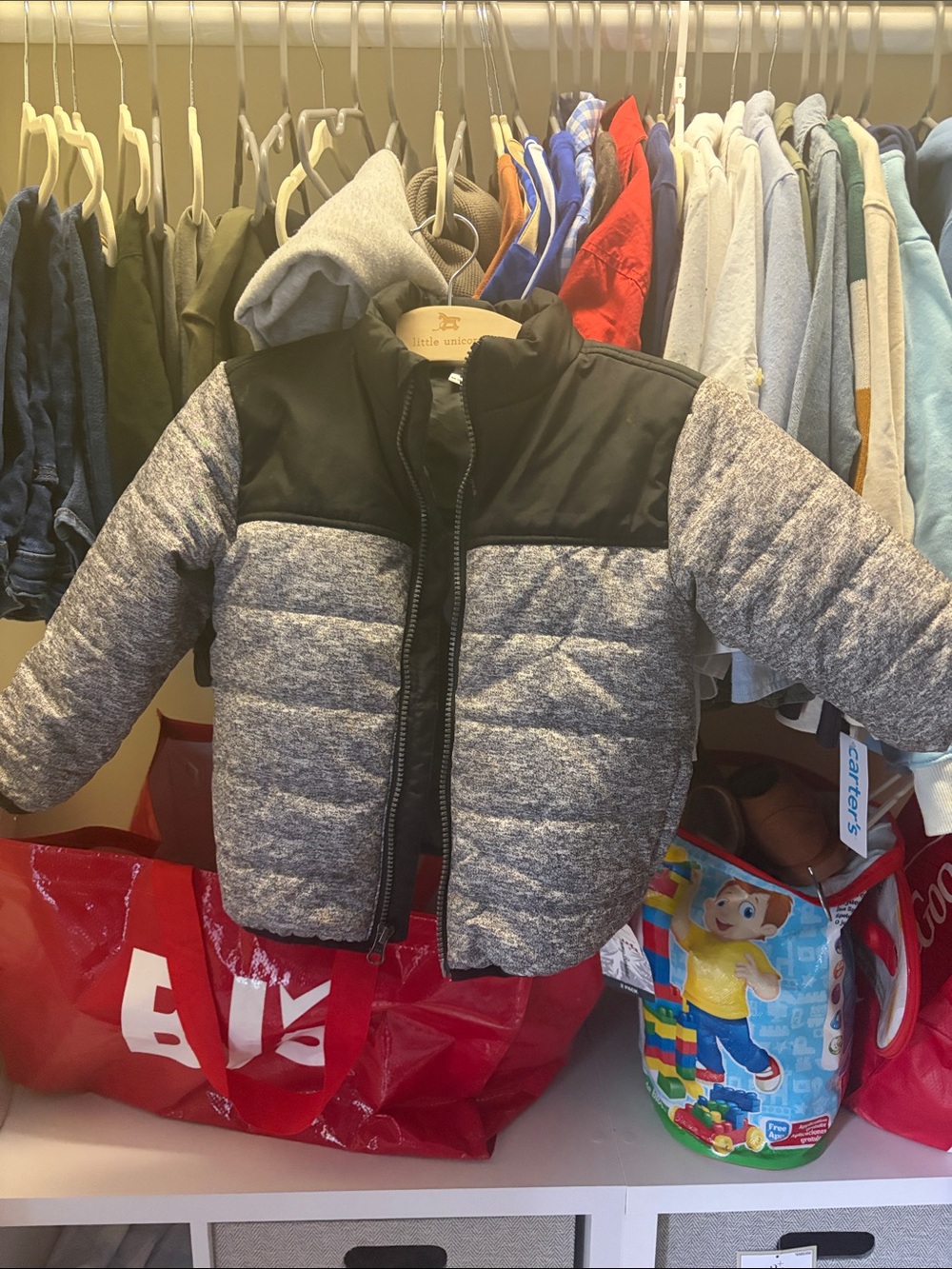Kids Black and Gray Puffer Jacket -